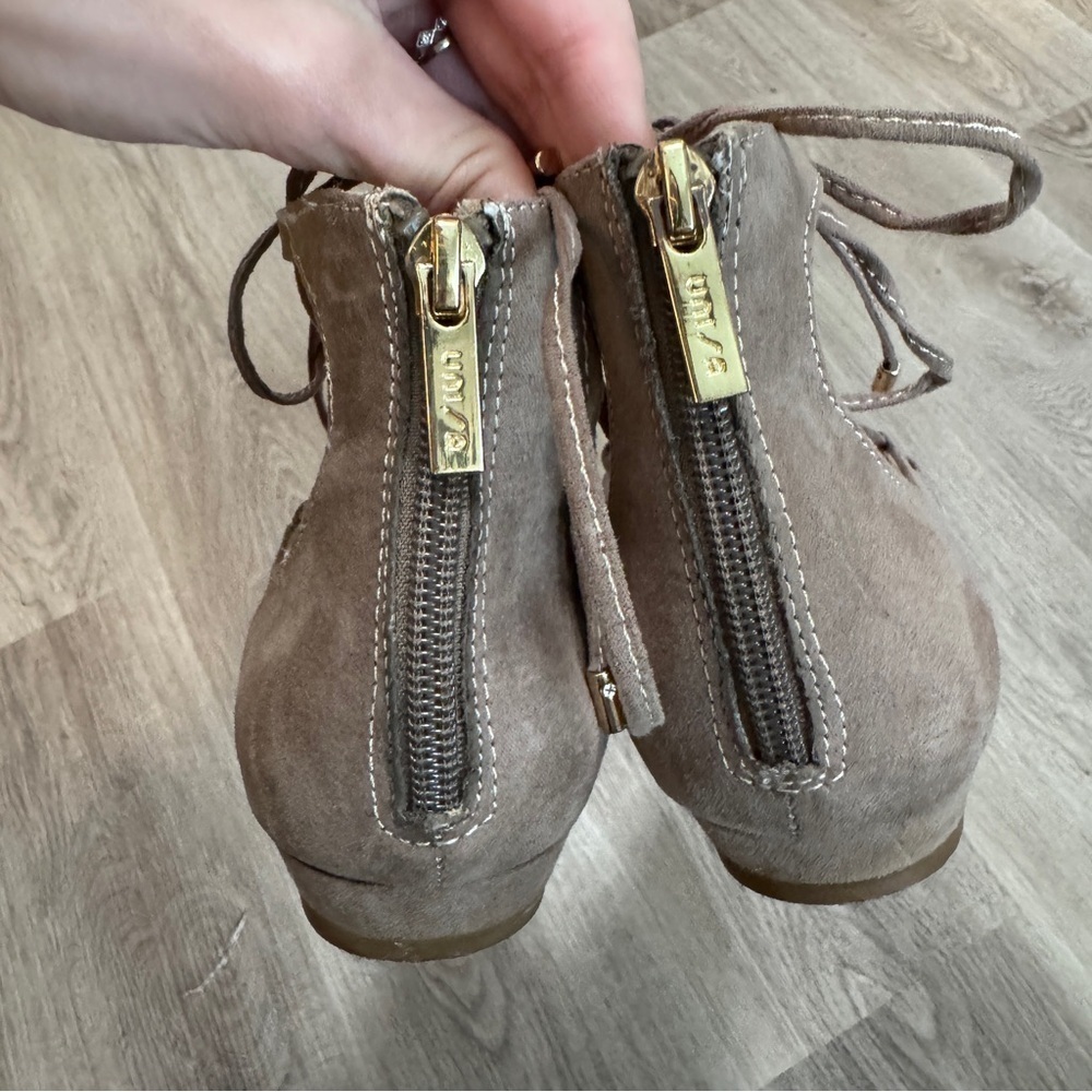 Unisa Lace Up Tie Pointed Ballet Flats Beige Suede 9 - Picture 5 of 9